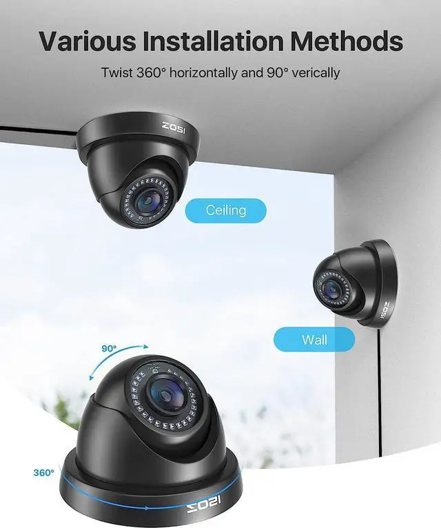 Alt view image 7 of 7 - ZOSI 2.0MP FHD 1080p Dome Camera Housing Outdoor Indoor (Hybrid 4-in-1 CVI/TVI/AHD/960H Analog CVBS),24PCS LEDs,80ft IR Night Vision,CCTV Security Camera with 105° Wide Angle