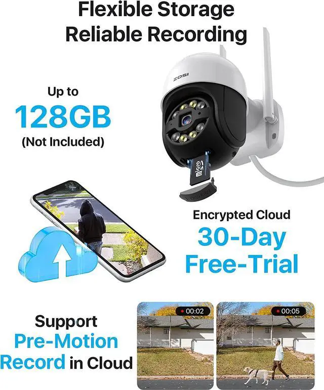 Alt view image 5 of 7 - ZOSI C289 WiFi Pan Tilt Security Camera Outdoor, 1080P Plug-in Spotlight Home PT Camera, Smart Motion Detection, Color Night Vision, Record Voice Alarm, Auto Tracks Human, 2 Way Audio, 5X Digital Zoom
