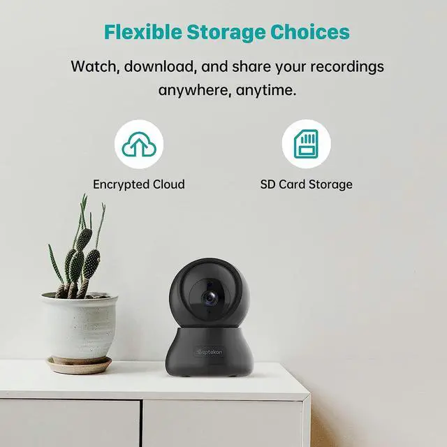 Alt view image 7 of 7 - Septekon Security Cameras Indoor, 2K Wired Cameras for Home Security with Night Vision, 2-Way Audio, Motion Detection, Compatible with Alexa (4 Pack), Black