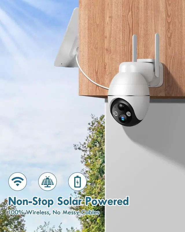Alt view image 3 of 7 - Recacam Solar Security Cameras Wireless Outdoor, 2K 355° PTZ Outdoor Camera Wireless, 2.4G Wi-Fi Cameras for Home Security with PIR, 2-Way Talk, IP65, 4dbi, Spotlight/Siren, Color Night Vision