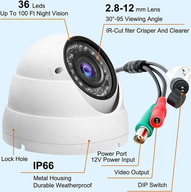Alt view image 5 of 6 - Anpviz Analog CCTV Camera 1080P HD 4-in-1(TVI/AHD/CVI/960H CVBS), 4X Manual Focus/Zoom Analog Camera 2.8-12mm Varifocal Lens, 36 IR-LEDs Dome Turret Security Camera for Indoor and Outdoor