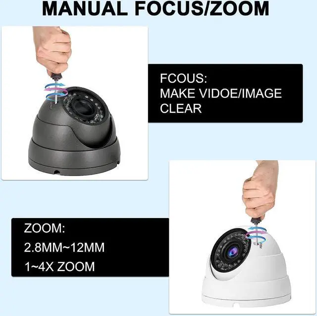 Alt view image 4 of 6 - Anpviz Analog CCTV Camera 1080P HD 4-in-1(TVI/AHD/CVI/960H CVBS), 4X Manual Focus/Zoom Analog Camera 2.8-12mm Varifocal Lens, 36 IR-LEDs Dome Turret Security Camera for Indoor and Outdoor