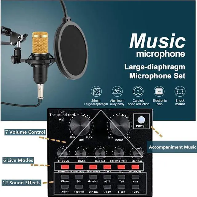 Alt view image 3 of 7 - Podcast Equipment Bundle, BM-800 Recording Studio Package with Voice Changer, Live Sound Card - Audio Interface for Laptop Computer Vlog Living Broadcast Live Streaming YouTube TikTok (AM100-V8)