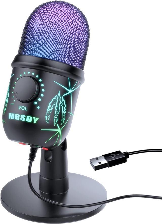 MRSDY USB Microphone, Plug and Play Gaming Mic for PC, Mac, PS4/5, Microphone with RGB, Mute, Monitor, Noise Reduction, Volume Gain, Great for Recording, Microphones -