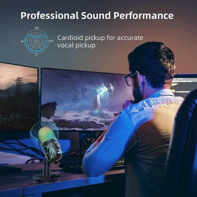 Alt view image 4 of 7 - MRSDY USB Microphone, Plug and Play Gaming Mic for PC, Mac, PS4/5, Podcast Microphone with RGB, Mute, Monitor, Noise Reduction, Volume Gain, Great for Recording, Streaming