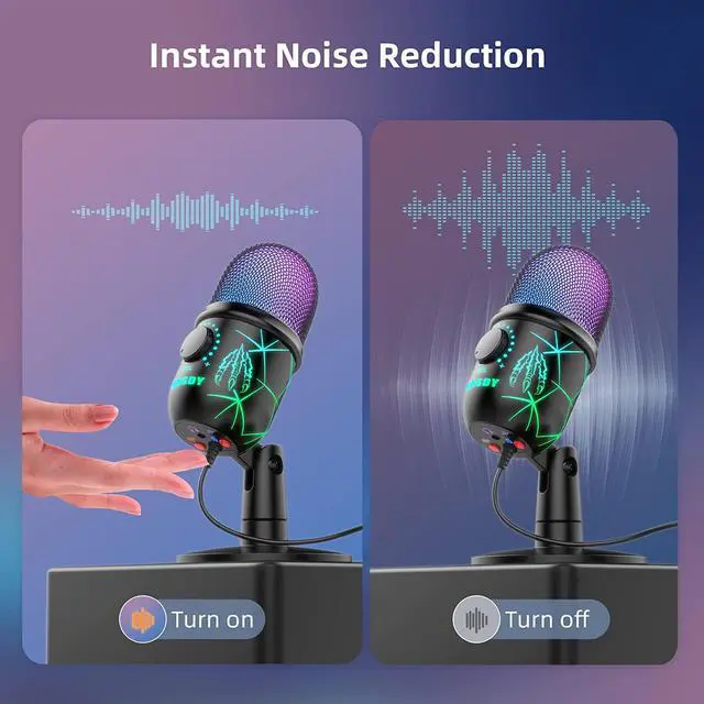 Alt view image 6 of 7 - MRSDY USB Microphone, Plug and Play Gaming Mic for PC, Mac, PS4/5, Podcast Microphone with RGB, Mute, Monitor, Noise Reduction, Volume Gain, Great for Recording, Streaming