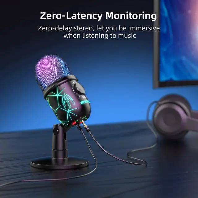Alt view image 7 of 7 - MRSDY USB Microphone, Plug and Play Gaming Mic for PC, Mac, PS4/5, Podcast Microphone with RGB, Mute, Monitor, Noise Reduction, Volume Gain, Great for Recording, Streaming