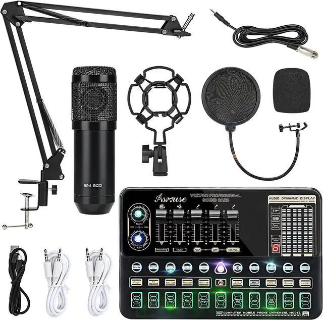 Main image of Podcast Equipment Bundle, BM800 Condenser Podcast Microphone Bundle Kit with Live Sound Card, Streaming Audio Mixer Studio All-in-one Beginner Podcast Package for Recording YouTube TikTok