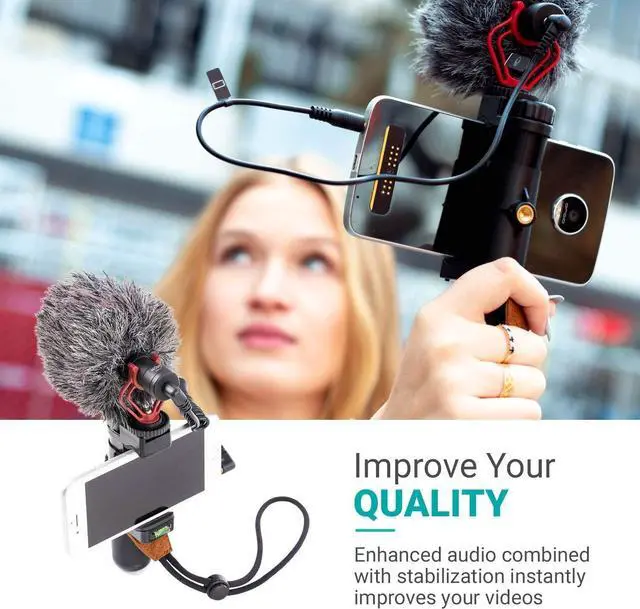 Alt view image 6 of 7 - Movo Smartphone Video Rig with Shotgun Microphone, Grip Handle, Wrist Strap, and Lightning Dongle Compatible with iPhone 11, 11 Pro, XS, XR, X, 8, 7, 6S, 6, 5S, 5 and Android - for Vlogging, YouTube