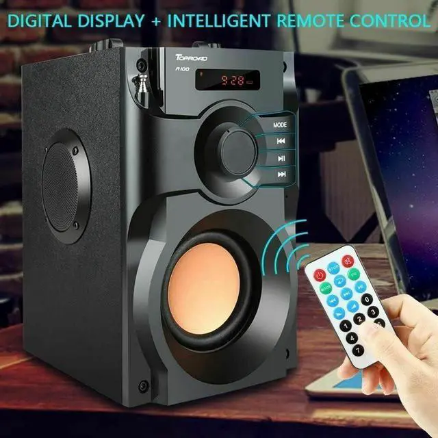 Alt view image 2 of 6 - Hengwei Portable Bluetooth Speaker 10W Subwoofer Heavy Bass Wireless Outdoor Speaker MP3 Player Line in Speakers Support Remote Control FM Radio TF Card LCD Display for Home Party Phone Computer PC