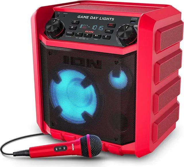 Main image of ION Game Day Lights Portable Bluetooth Party Speaker with Karaoke Microphone Lights and Radio for Birthday, Pool Party, BBQ  Powerful, 50W (Red)