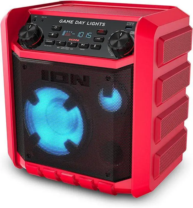 Alt view image 2 of 7 - ION Game Day Lights Portable Bluetooth Party Speaker with Karaoke Microphone Lights and Radio for Birthday, Pool Party, BBQ  Powerful, 50W (Red)