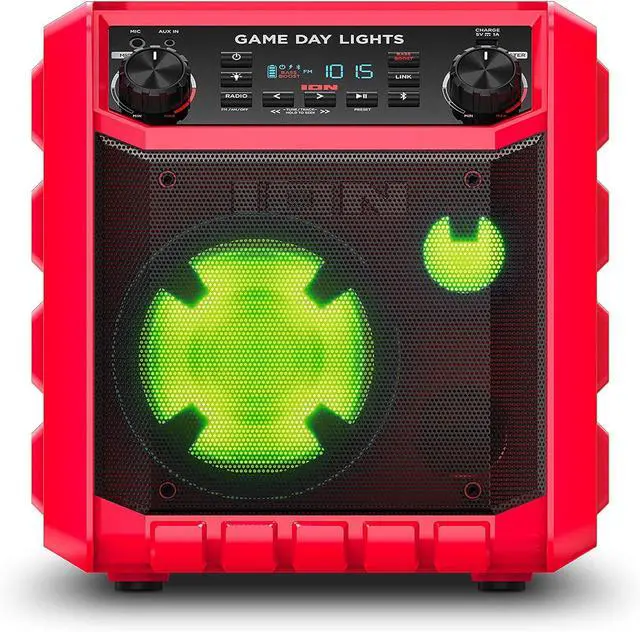 Alt view image 3 of 7 - ION Game Day Lights Portable Bluetooth Party Speaker with Karaoke Microphone Lights and Radio for Birthday, Pool Party, BBQ  Powerful, 50W (Red)