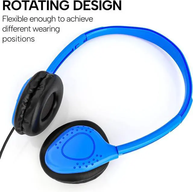 Alt view image 3 of 6 - Maeline Bulk Classroom Student Headphones with Volume Control, On Ear Stereo Headphones with Faux Leather Cushions for Kids Online Learning, Library, School, Airplane, Travel - 3.5mm Plug - 30 Pack