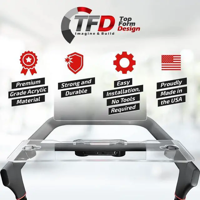 Alt view image 4 of 7 - TFD The Tread Tray 2.0 | Compatible with Peloton Tread (Does NOT FIT Tread Plus), Made in USA | Walking Desk Attachment Holder for Laptop, Tablet, Phone, & Book (Clear)