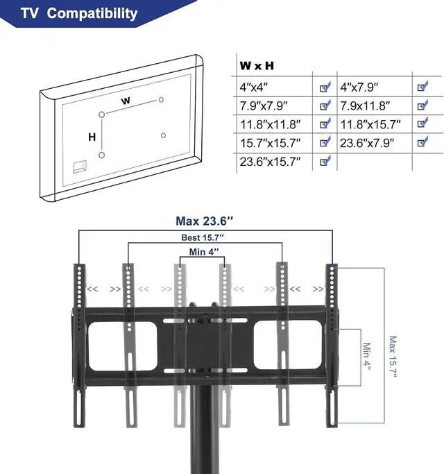 Alt view image 6 of 7 - IANIYA Swivel Floor TV Stand Height Adjustable Bracket Entertainment Stand for 32 to 65 inch TV | 3-Tier BlackTempered Glass Multi-Function TV Stand