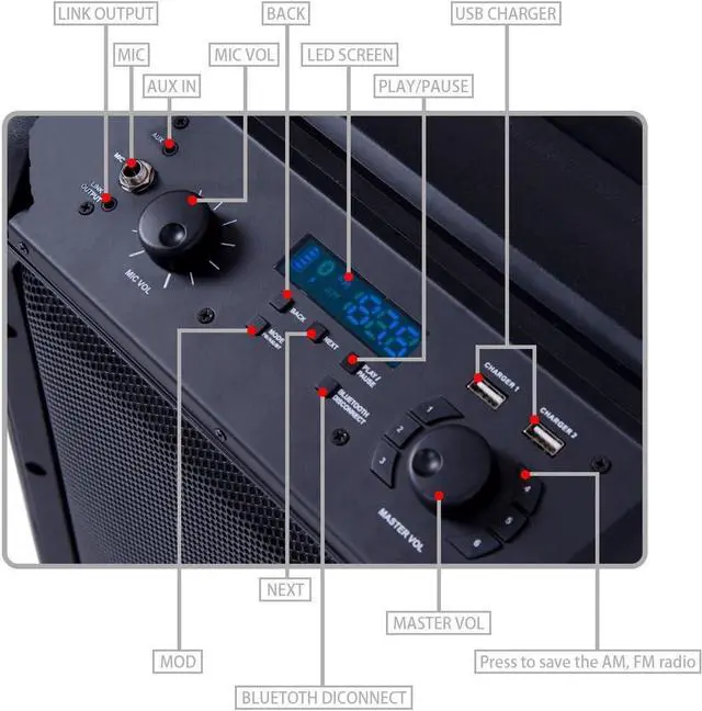 Alt view image 4 of 7 - 8 Powered Speaker, Portable Convenient Speaker with Rechargeable Battery, Wireless Bluetooth, Microphone