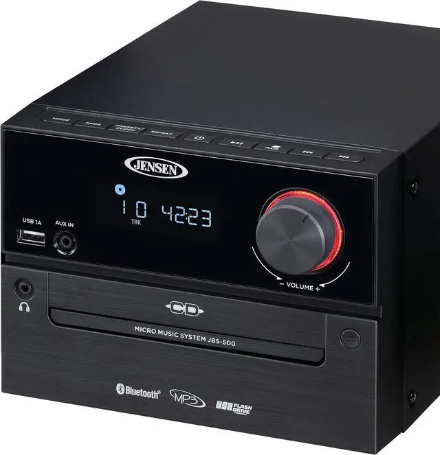 Alt view image 3 of 7 - Home Speaker JBS-500 Premium Bluetooth Wireless 30W Stereo Music System CD Player, MP3 USB, Audio in, Headphone Jack, FM Radio, (Matte Black)