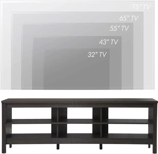 Alt view image 5 of 7 - WAMPAT TV Stand for 75 inch TV with Yellow LED Light, Entertainment Center for 65+ Inch TV Console Table with 6 Cubby, Wood Television Stands for Living Room Bedroom, 70 Inch, Black