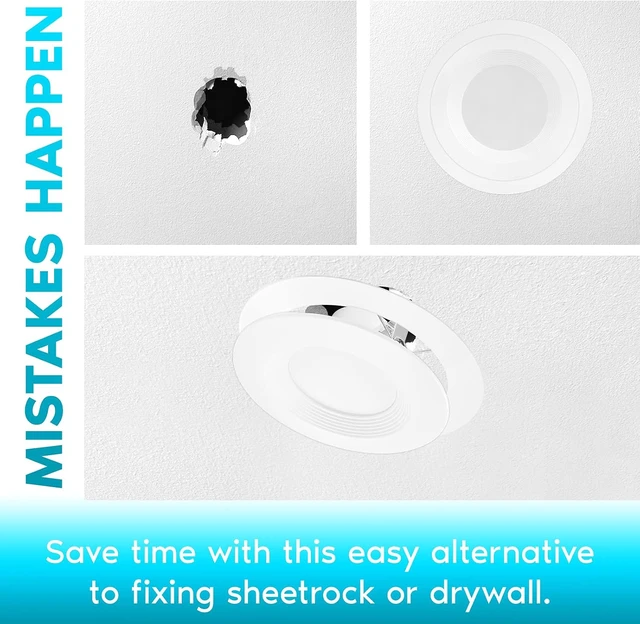 Alt view image 2 of 6 - Luxrite 4 Pack White Goof Trim Ring for 5/6 Inch Recessed Lights and Ceiling Light Fixtures, Outer Diameter 8 Inches, Inner Diameter 6.14 Inches, Metal Construction, Cover Damaged or Messy Ceilings