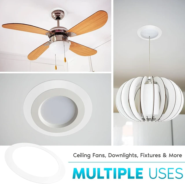 Alt view image 3 of 6 - Luxrite 4 Pack White Goof Trim Ring for 5/6 Inch Recessed Lights and Ceiling Light Fixtures, Outer Diameter 8 Inches, Inner Diameter 6.14 Inches, Metal Construction, Cover Damaged or Messy Ceilings