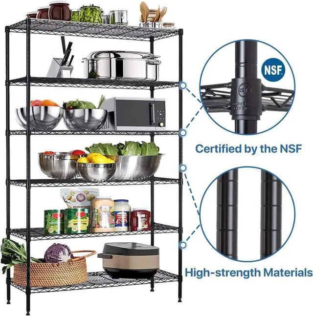 Alt view image 4 of 7 - Dkelincs 6-Tier Wire Shelving Metal Storage Shelves for Garage Kitchen Laundry 42" L x 16" W x 72" H Steel Standing Shelf Unit Organizer Rack, Black