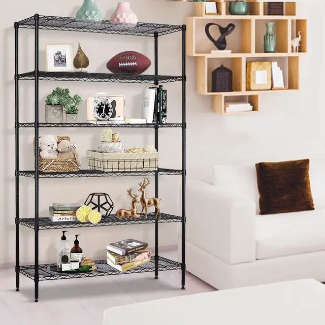 Alt view image 2 of 7 - Dkelincs 6-Tier Wire Shelving Metal Storage Shelves for Garage Kitchen Laundry 42" L x 16" W x 72" H Steel Standing Shelf Unit Organizer Rack, Black