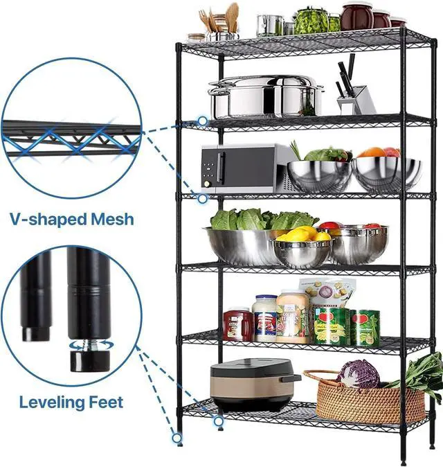 Alt view image 5 of 7 - Dkelincs 6-Tier Wire Shelving Metal Storage Shelves for Garage Kitchen Laundry 42" L x 16" W x 72" H Steel Standing Shelf Unit Organizer Rack, Black