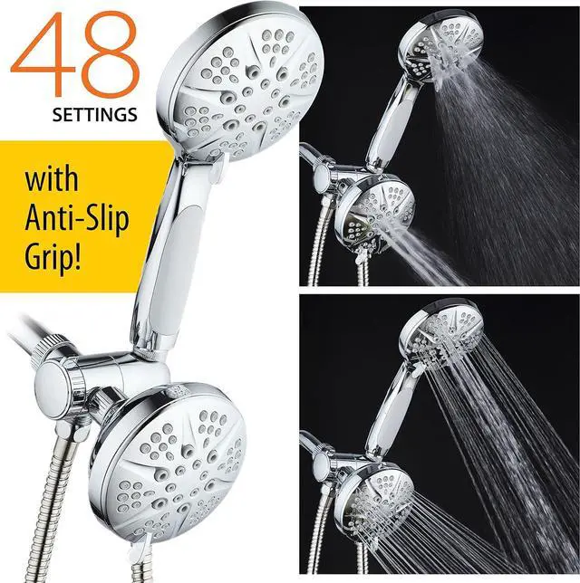 Alt view image 2 of 7 - Hotel Spa Notilus Surround-Shower(TM) High-Pressure 48-setting Luxury 3-way Shower Head/Handheld Combo - Anti-Slip Grip, Anti-Clog Jets, Heavy-Duty Stainless Steel Hose, All-Chrome Finish