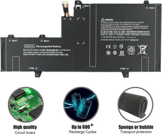 Alt view image 3 of 5 - OM03XL Battery for HP EliteBook X360 1030 G2 HSTNN-IB70 863167-1B1 863280-855