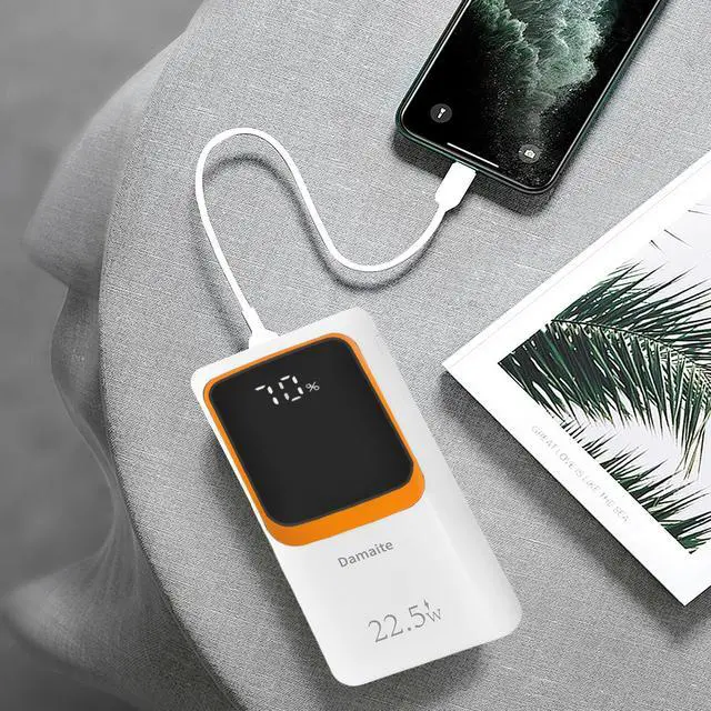 Alt view image 6 of 6 - Damaite Portable Charger 10000mAh Power Bank with Built-in Cables and AC Wall Plug, PD 22.5W Fast Charging Battery Pack, Compatible with iPhone, iPad, Samsung Phones and Tablets