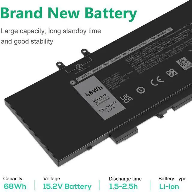 Alt view image 3 of 7 - 3HWPP Battery For Dell Latitude 14 5401 5410 5411 15 5501 5511 Precision 3541 Series 68Wh 4cell US