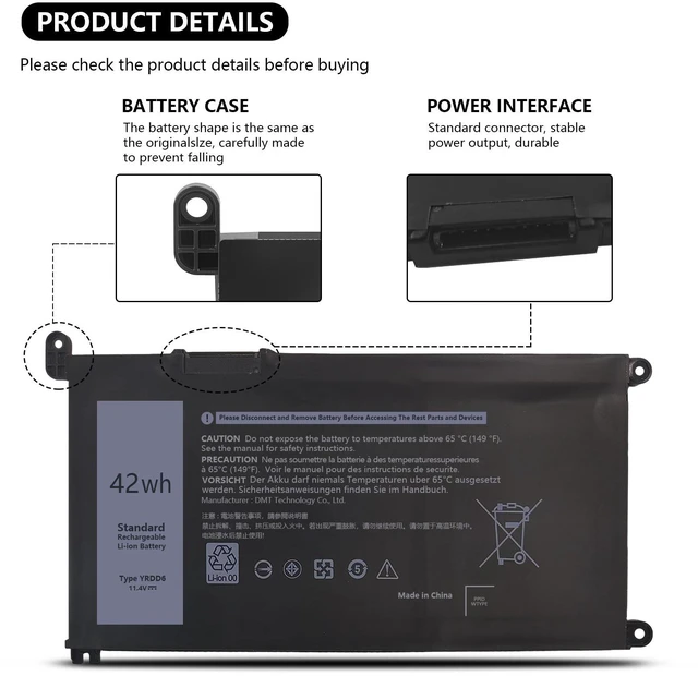 Alt view image 3 of 7 - Replace 42Wh YRDD6 Battery for Inspiron 3493 3582 3583 3593 3793 VM732 New