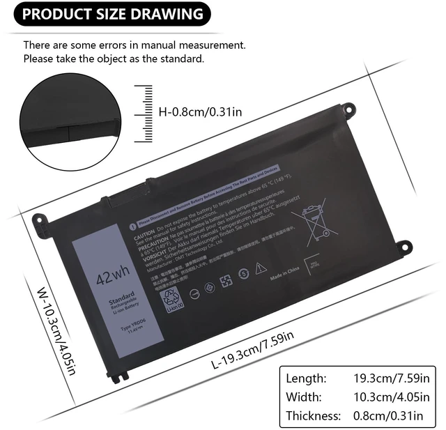 Alt view image 5 of 7 - Replace 42Wh YRDD6 Battery for Inspiron 3493 3582 3583 3593 3793 VM732 New