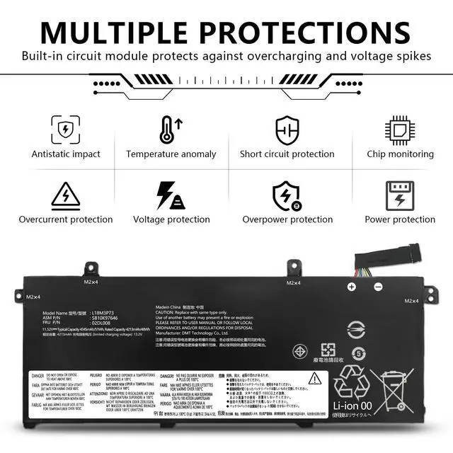 Alt view image 5 of 7 - L18M3P73 Battery For Lenovo ThinkPad T490 T495 P14s T14 Gen 1st 2nd Series 51Wh