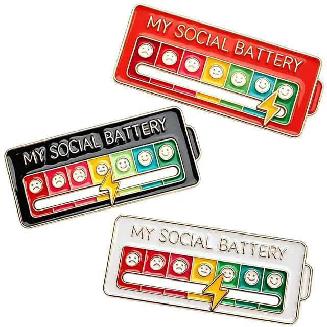 Main image of 3pack My Social Battery Interactive Mood Enamel Pin NEW