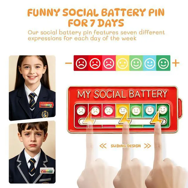 Alt view image 3 of 7 - 3pack My Social Battery Interactive Mood Enamel Pin NEW