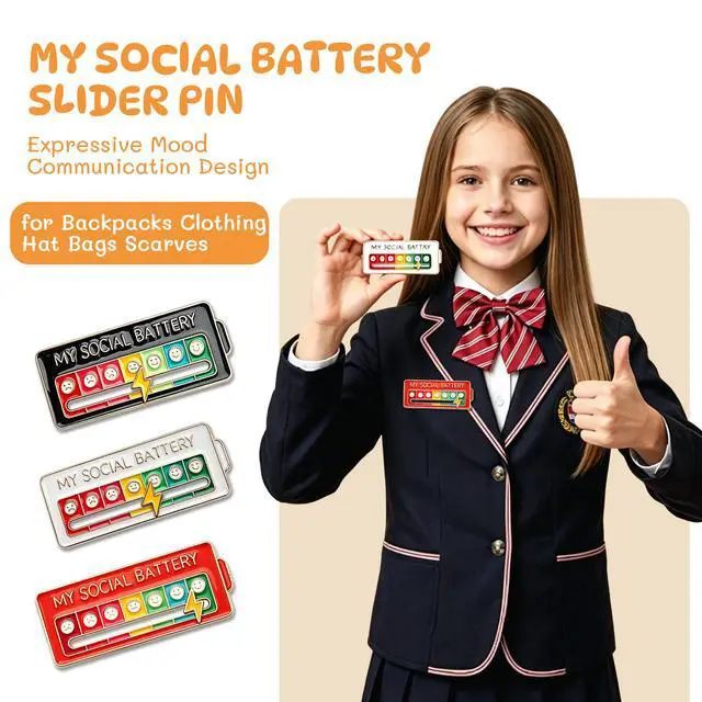 Alt view image 2 of 7 - 3pack My Social Battery Interactive Mood Enamel Pin NEW