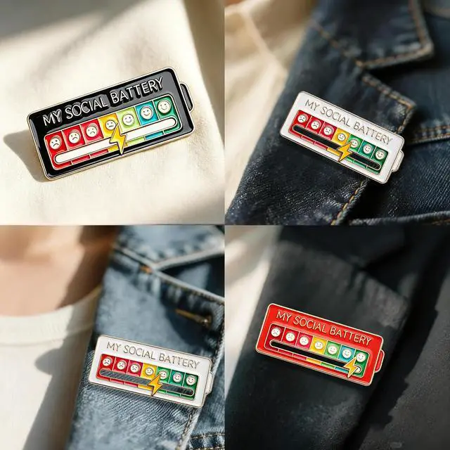 Alt view image 5 of 7 - 3pack My Social Battery Interactive Mood Enamel Pin NEW