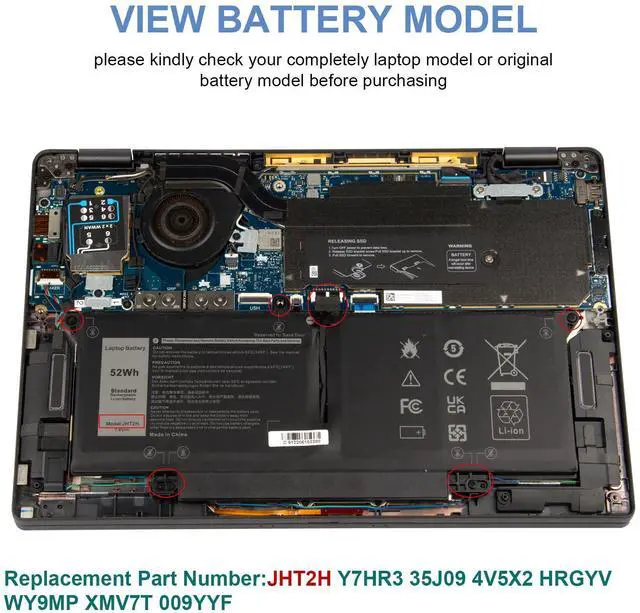 Alt view image 7 of 7 - JHT2H BATTERY FOR DELL Latitude 7410 7310 4V5X2 0WY9MP 0HRGYV 04V5X2 US 52Wh