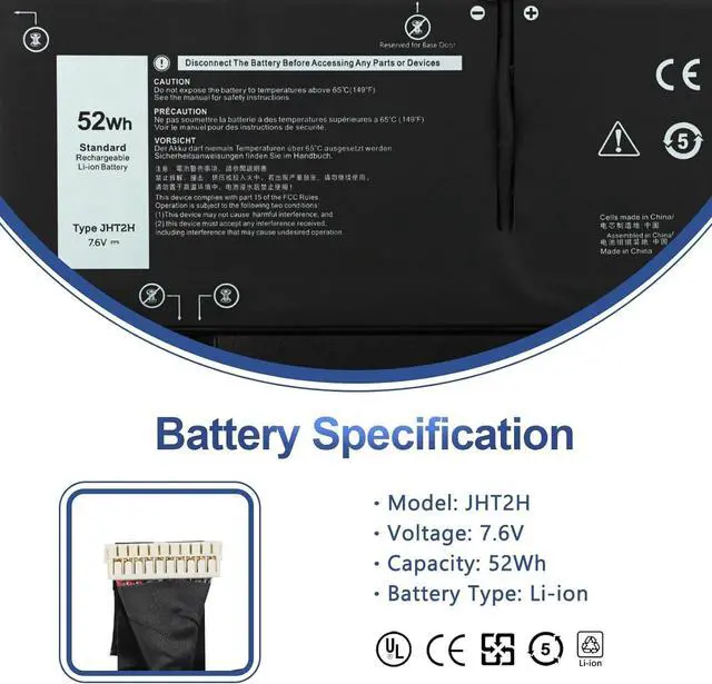 Alt view image 3 of 7 - JHT2H BATTERY FOR DELL Latitude 7410 7310 4V5X2 0WY9MP 0HRGYV 04V5X2 US 52Wh