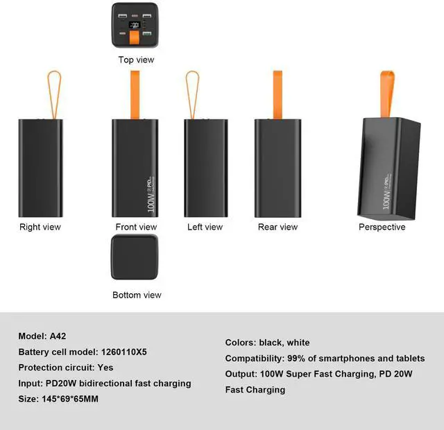 Alt view image 7 of 7 - Damaite Power Bank 50000mAh 100W Charger Portable External Battery Backup For Cell Phone