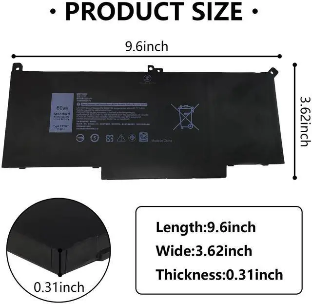 Alt view image 5 of 7 - 60Wh F3YGT Battery Latitude 7480 Battery Replacement Latitude 7490 Battery | for Dell Latitude 12 7000 7280 7290/13 7000 7380 7390 P29S002/14 7000 7480 7490 P28S P73G Series DM3WC 0DM3WC DM6WC 7.6V