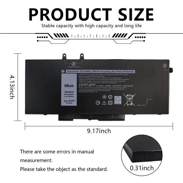 Alt view image 5 of 7 - 68Wh 3HWPP Replacement Battery for Dell Latitude 5410 5510 5501 5401 5411 5511 Precision 3541 3551,Inspiron 7706 2-in-1, Inspiron 17 7500 7506 2-in-1 Black 03HWPP 10X1J N2NLL 1VY7F 451-BCMN 15.2V