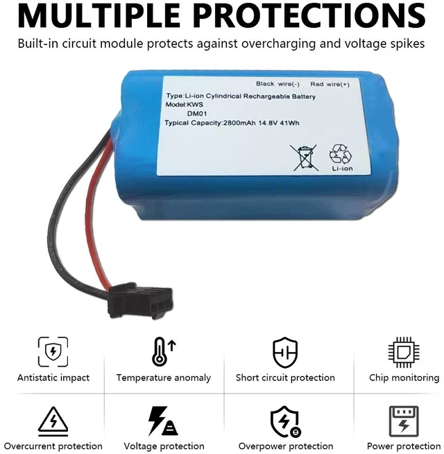 Alt view image 5 of 6 - 2600mAh Battery for Shark RVBAT850 Ion Robot R75 R85 RV761 RV850 RV850C RV1000S