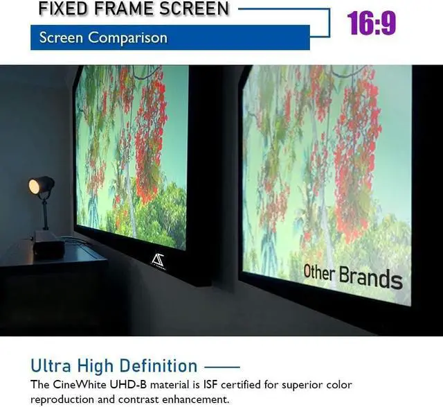 Alt view image 5 of 7 - Akia Screens Fixed Frame Projector Screen 100 inch 16:9 8K 4K Ultra HD 3D Ready Wall Mount CINEWHITE UHD-B 100 Projection Screen for Indoor Movie Video Home Theater Cinema Office AK-FF100WH2