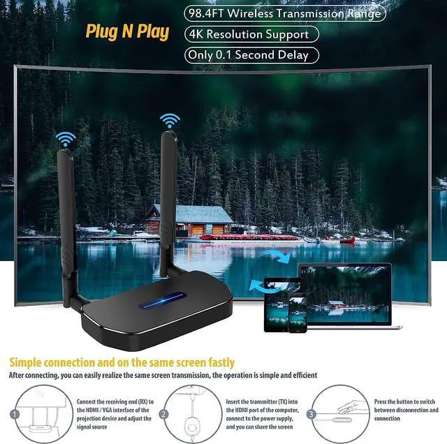 Alt view image 6 of 7 - Wireless Hdmi Transmitter and Receiver 4k Kit.One Receiver and Two Transmitter Packages,Switch at Will,Matching Distance 50M VGA Dual Screen Casting Video Audio from PC/Laptop/TikTok to Monitor
