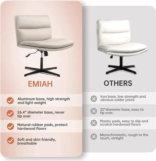 Alt view image 4 of 7 - Armless Office Desk Chair No Wheels PU-Padded Vanity Mid-Back Ergonomic Home Computer Comfortable Adjustable Swivel Task Chair with Thickened Cushion