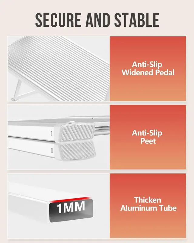 Alt view image 3 of 7 - WOA WOA 3 Step Ladder, Foldable Step Stool, Aluminum Lightweight Ladder for Home Kitchen Closet, Anti-Slip Pedals, Ease of Folding, Portable, 300lbs Capacity - White