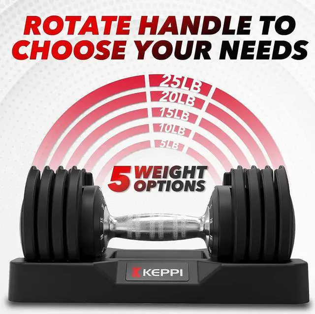 Alt view image 2 of 7 - Keppi Adjustable Dumbbells Set-25lb Dumbbells with Anti-Slip Metal Handle for Exercise & Fitness Fast Adjust Weight for Full Body Workout Fitness